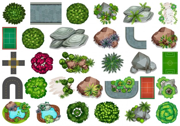 Conjunto de elementos de jardín