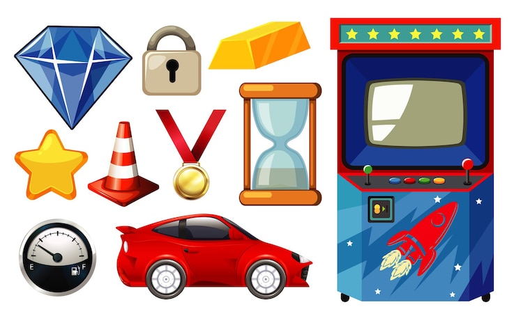 Vector gratuito conjunto de elementos de juego y máquina de juego.