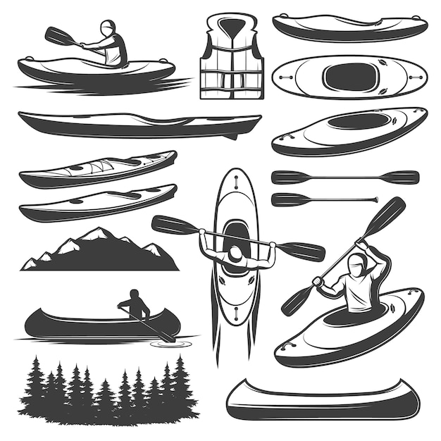 Conjunto de elementos de kayak vintage