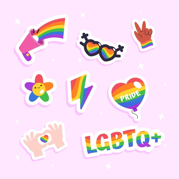 Conjunto de elementos lgbt del mes del orgullo de diseño plano