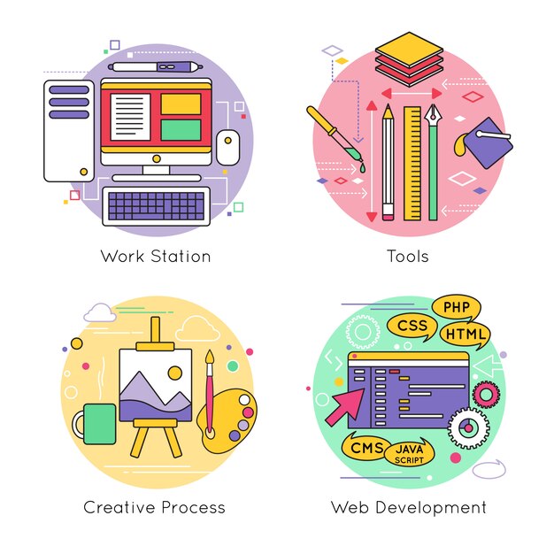 Conjunto de elementos de línea de diseño web