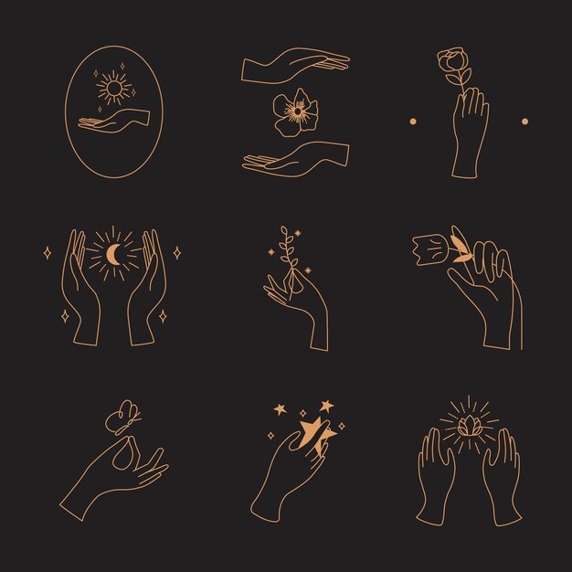 Conjunto de elementos de logotipo estético de mano mínima