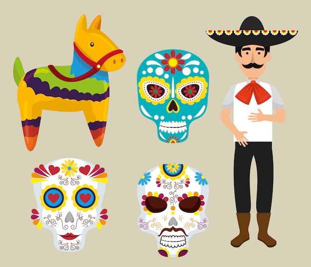 Vector gratuito conjunto de elementos mexicanos