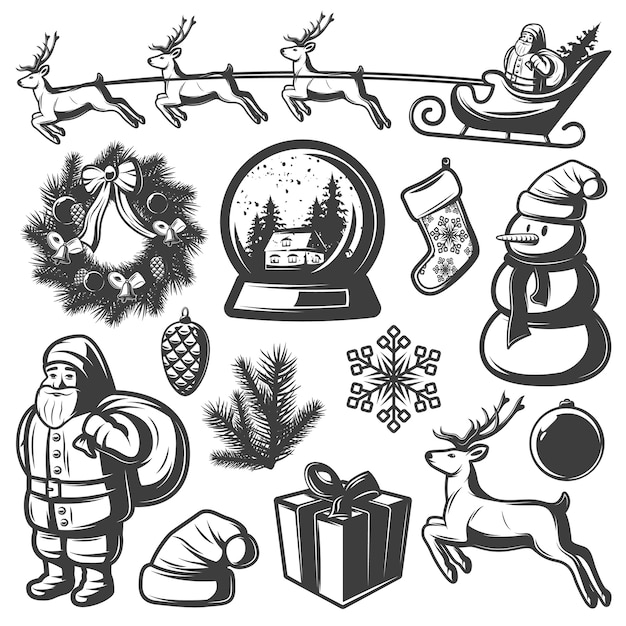 Conjunto de elementos monocromáticos de Navidad