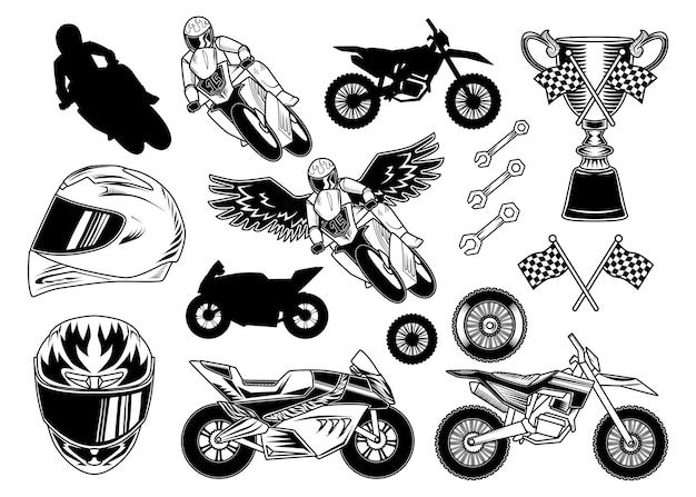 Vector gratuito conjunto de elementos de motocicleta