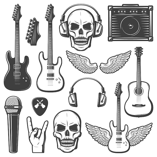 Vector gratuito conjunto de elementos de música rock vintage