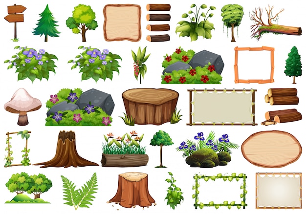 Vector gratuito conjunto de elementos de la naturaleza para la decoración.