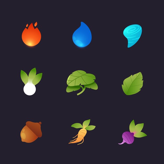 Conjunto de elementos de la naturaleza del juego degradado