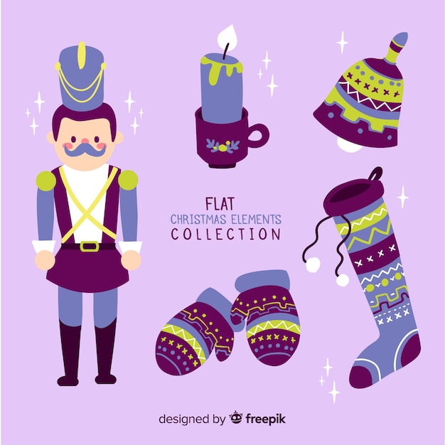 Vector gratuito conjunto de elementos de navidad en estilo flat