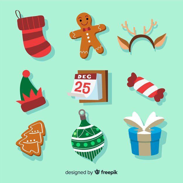 Conjunto de elementos navideños dibujados a mano