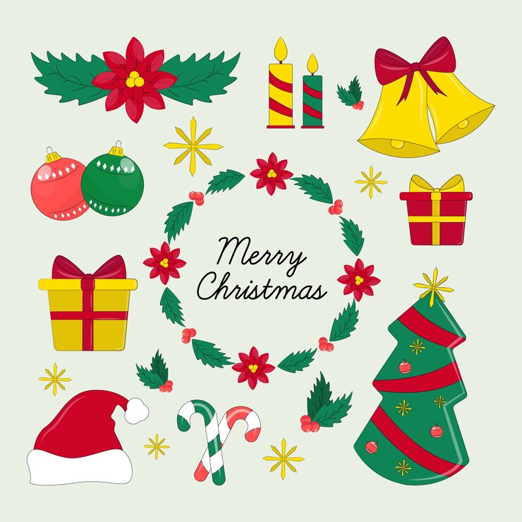 Vector gratuito conjunto de elementos navideños dibujados a mano