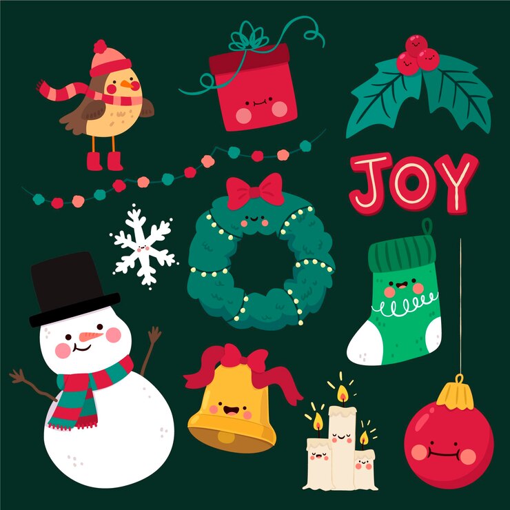 Vector gratuito conjunto de elementos navideños de diseño plano