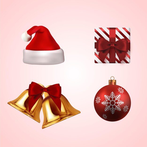 Conjunto de elementos navideños realistas