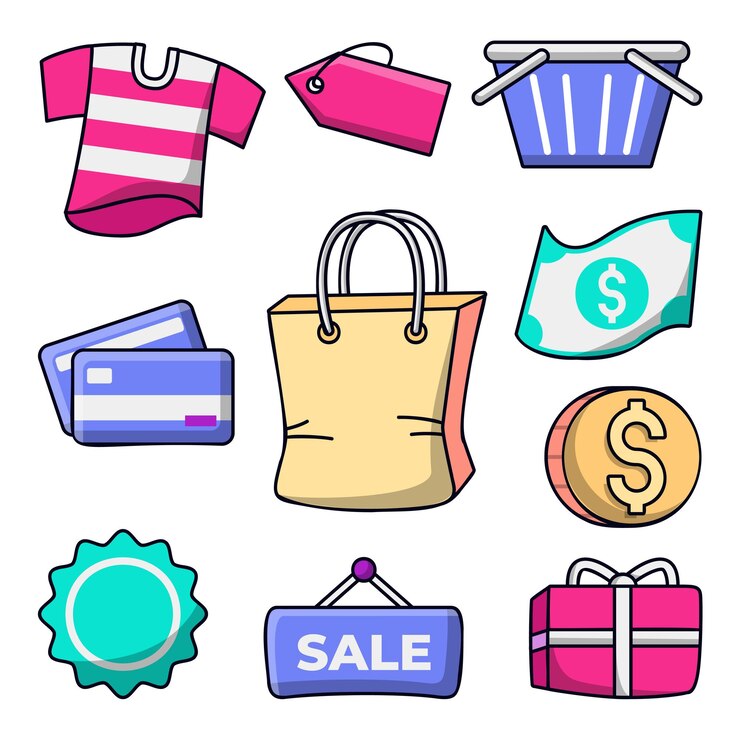 Vector gratuito conjunto de elementos de objeto para el concepto de compras