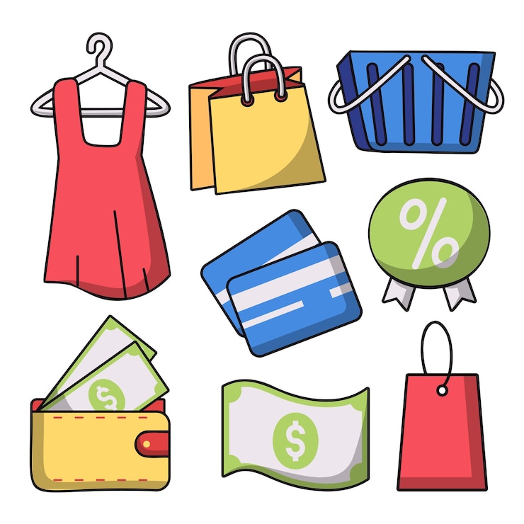 Vector gratuito conjunto de elementos de objeto para el concepto de compras