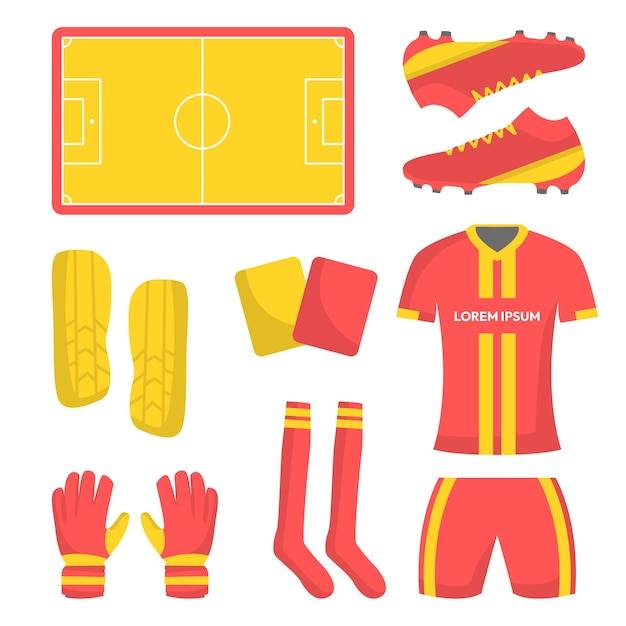 Vector gratuito conjunto de elementos de objeto de entrenamiento y competición de fútbol.