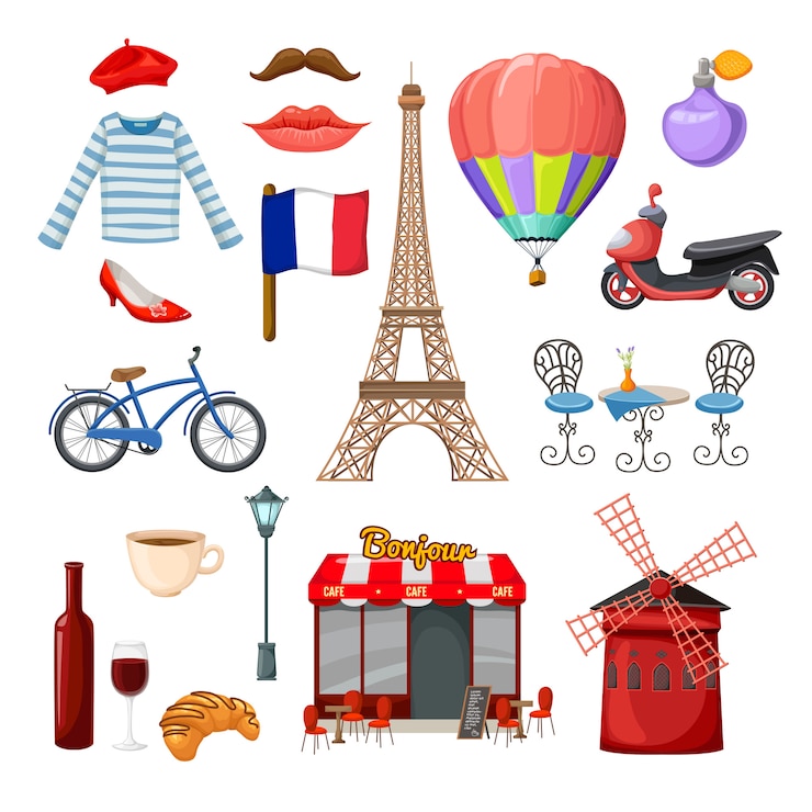 Vector gratuito conjunto de elementos y objetos de parís