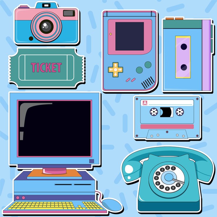 Vector gratuito conjunto de elementos y objetos retro