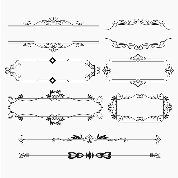 Conjunto de elementos ornamentales caligráficos