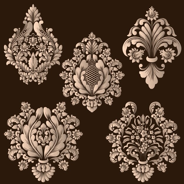 Conjunto de elementos ornamentales de Damasco. Elegantes elementos florales abstractos.