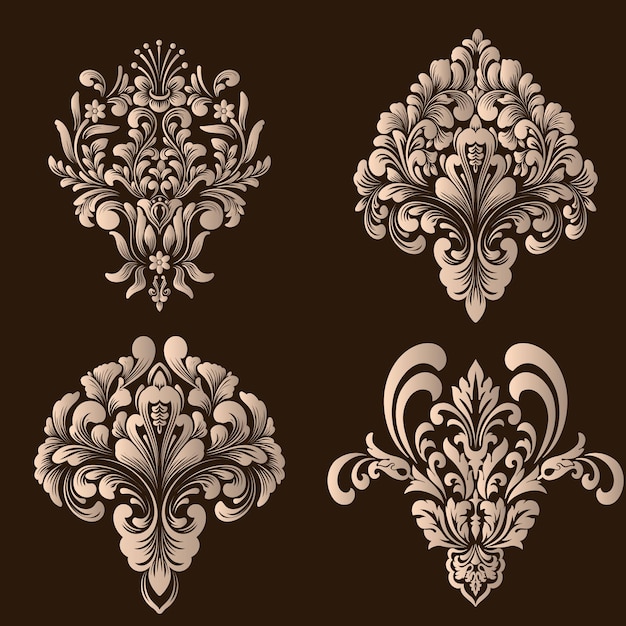 conjunto de elementos ornamentales de damasco. Elementos abstractos florales elegantes para el diseño.