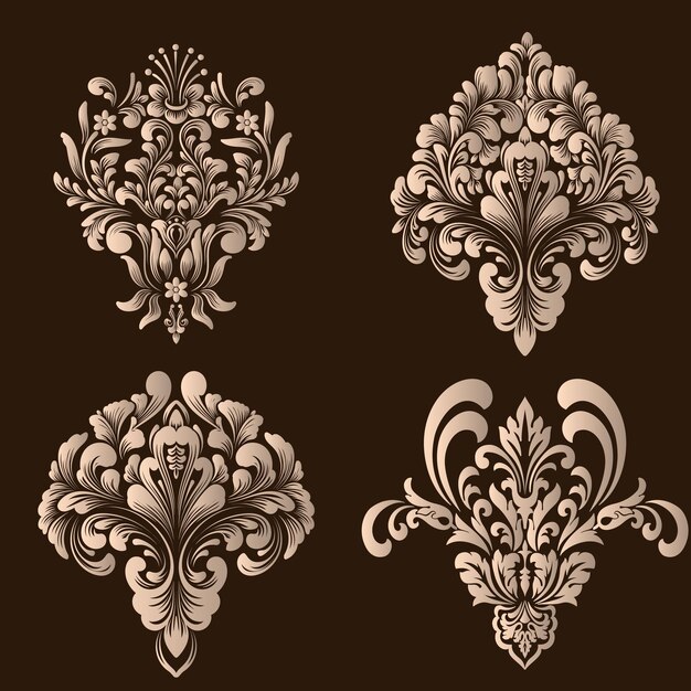 conjunto de elementos ornamentales de damasco. Elementos abstractos florales elegantes para el diseño.