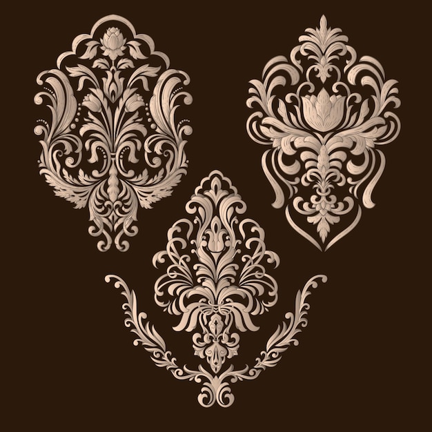 conjunto de elementos ornamentales de damasco. Elementos abstractos florales elegantes para el diseño.