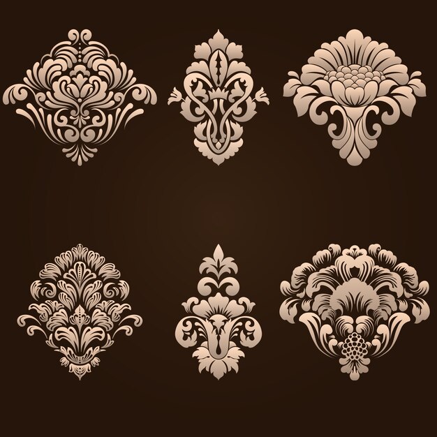 conjunto de elementos ornamentales de damasco