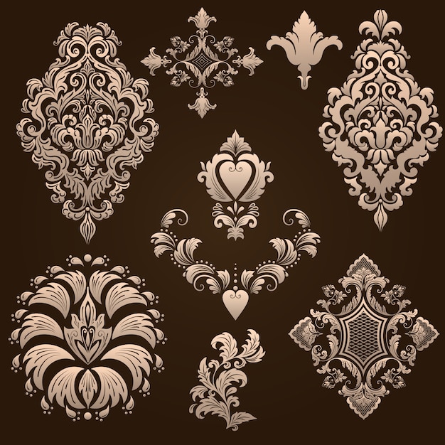 conjunto de elementos ornamentales de damasco