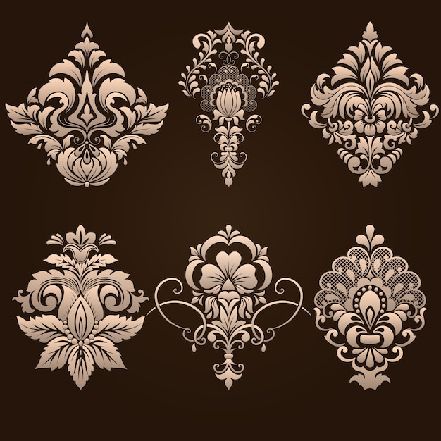 Conjunto de elementos ornamentales de damasco