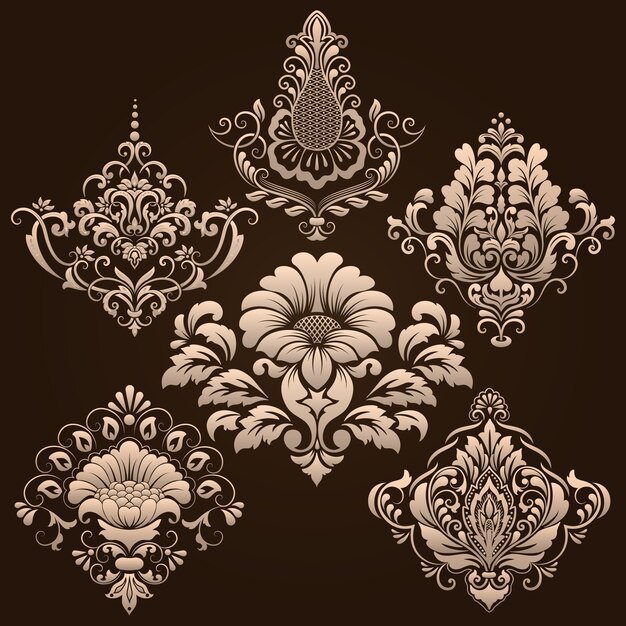 conjunto de elementos ornamentales de damasco