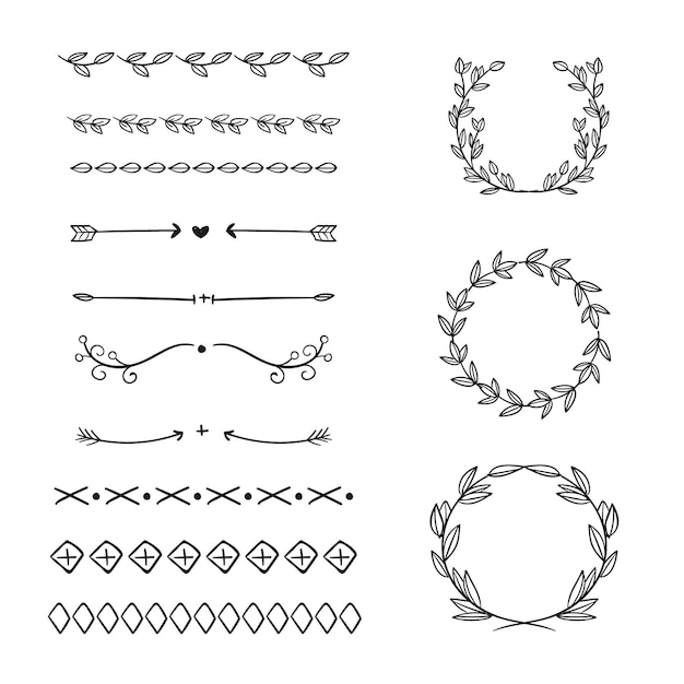 Vector gratuito conjunto de elementos ornamentales dibujados a mano