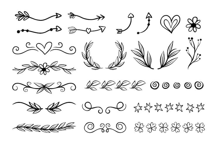 Vector gratuito conjunto de elementos ornamentales dibujados a mano