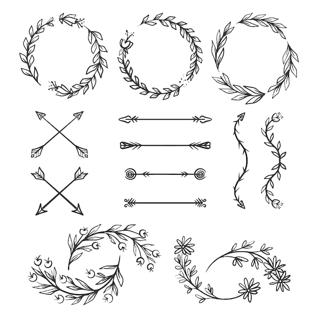 Vector gratuito conjunto de elementos ornamentales dibujados a mano