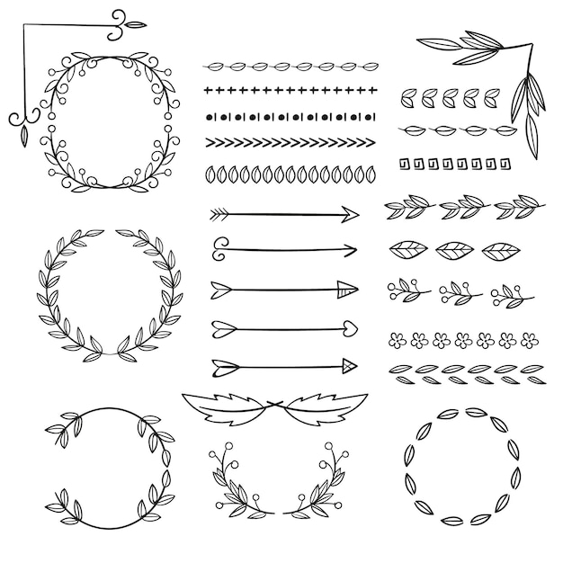 Conjunto de elementos ornamentales dibujados