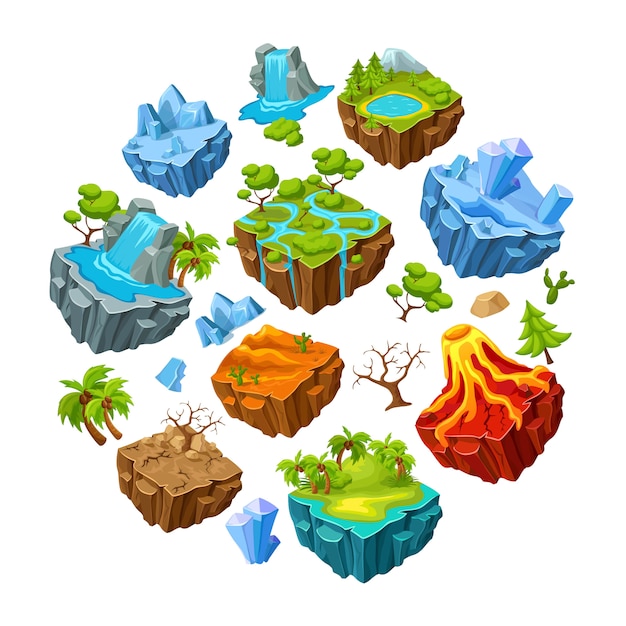 Conjunto de elementos de paisaje y islas de juego
