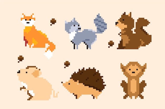 Conjunto de elementos de personaje de pixel art de diseño plano