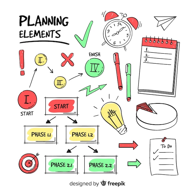 Vector gratuito conjunto de elementos de planificación hermosos