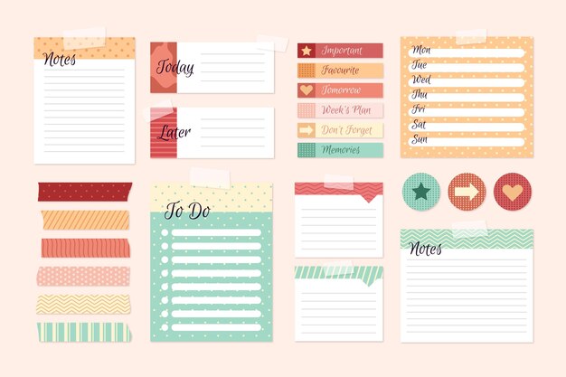 Conjunto de elementos de planificación de scrapbook