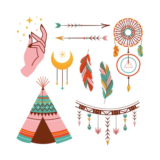 Conjunto de elementos planos boho