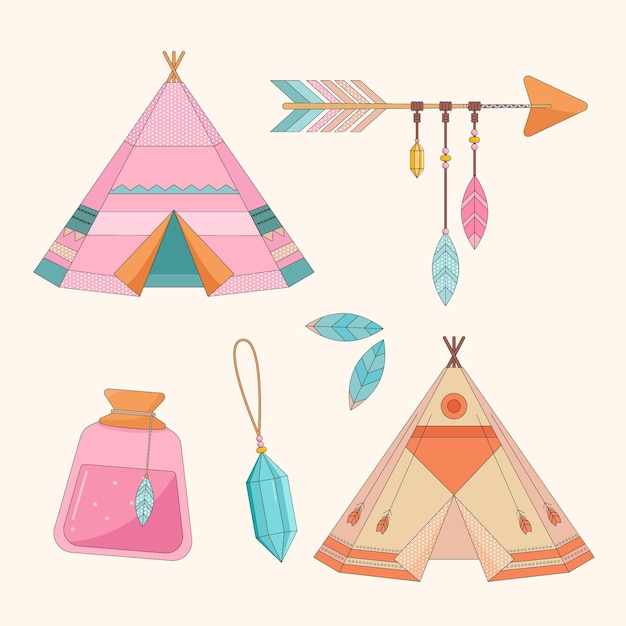 Conjunto de elementos planos boho
