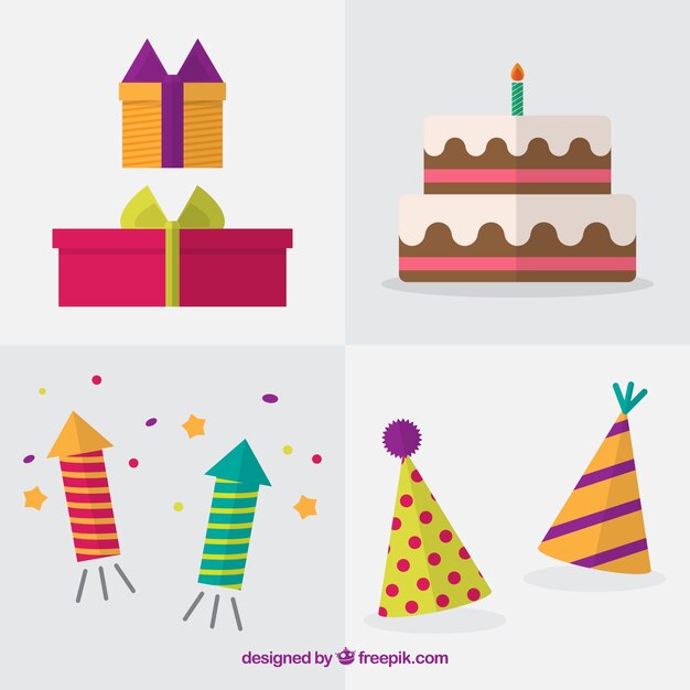 Conjunto de elementos planos para cumpleaños 