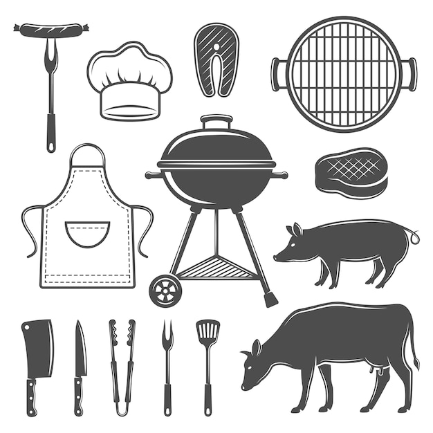 Vector gratuito conjunto de elementos planos gráficos decorativos para barbacoa