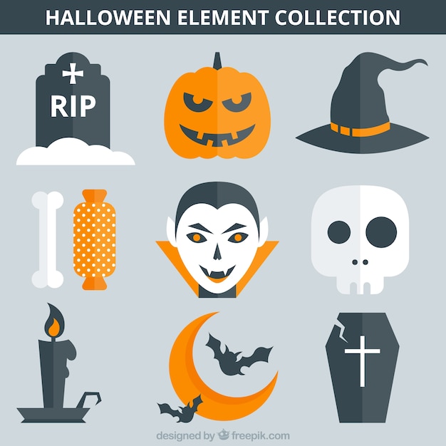 Conjunto de elementos planos de halloween