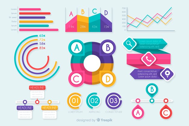 Conjunto de elementos planos de infografía