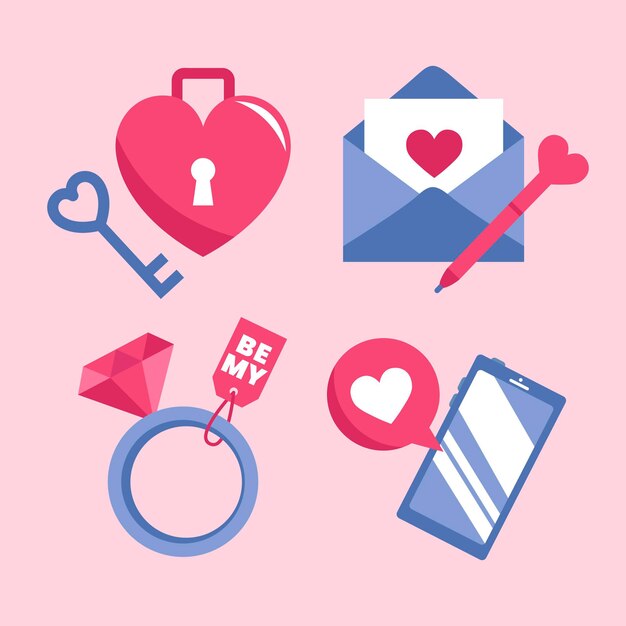 Conjunto de elementos planos de san valentín