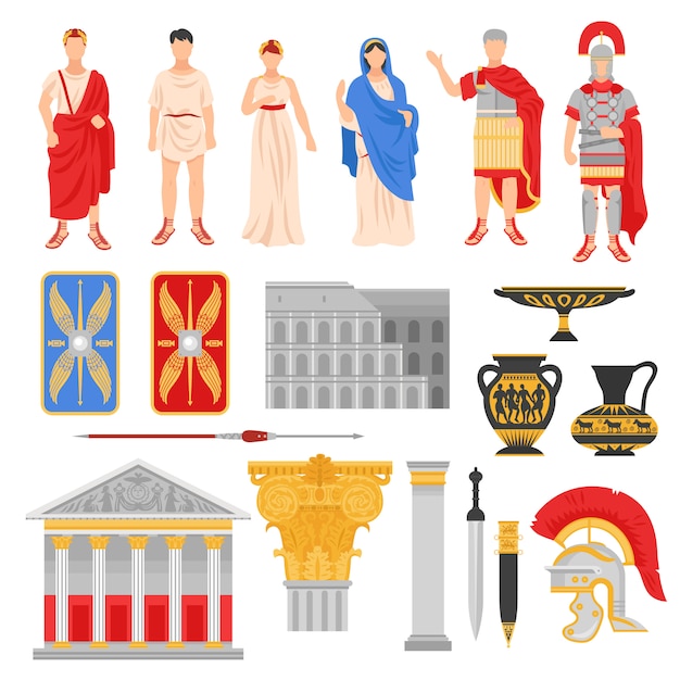 Conjunto de elementos de la Roma imperial