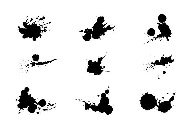Conjunto de elementos de salpicaduras de tinta de diseño plano