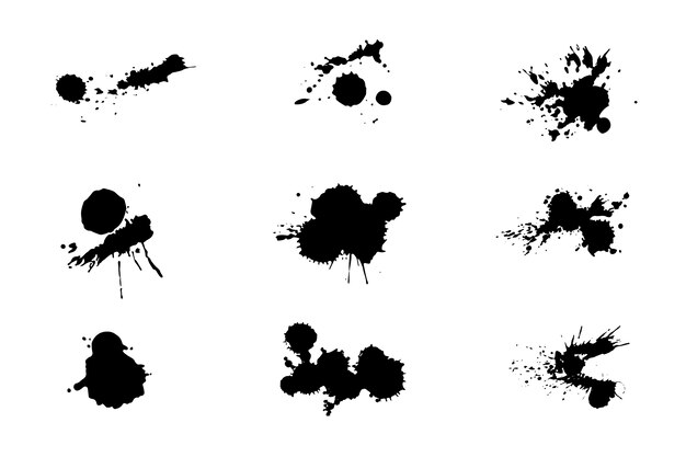 Conjunto de elementos de salpicaduras de tinta de diseño plano