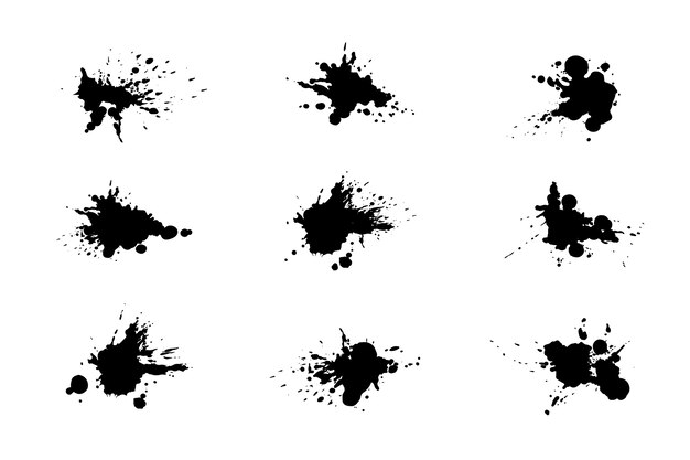 Conjunto de elementos de salpicaduras de tinta de diseño plano